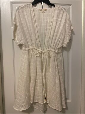 White Drawstring Waist Cover up Dress